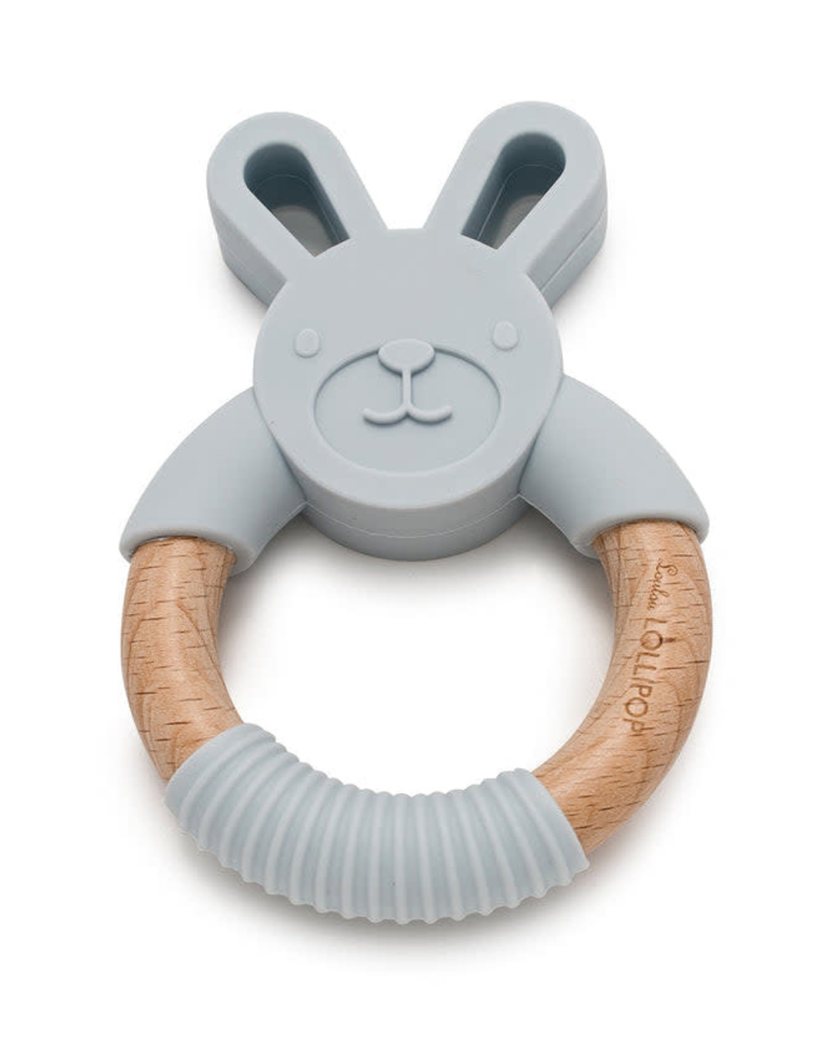 Loulou Lollipop Bunny Silicone and Wood Teething Ring - Light Grey