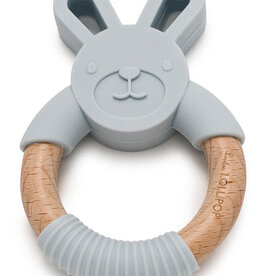 Loulou Lollipop Bunny Silicone and Wood Teething Ring - Light Grey