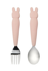 Loulou Lollipop Born to be Wild - Toddler Spoon & Fork Set - Pink Bunny