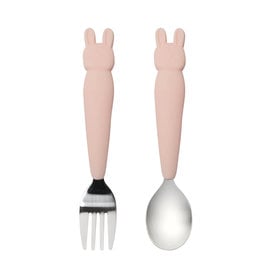 Loulou Lollipop Born to be Wild - Toddler Spoon & Fork Set - Pink Bunny