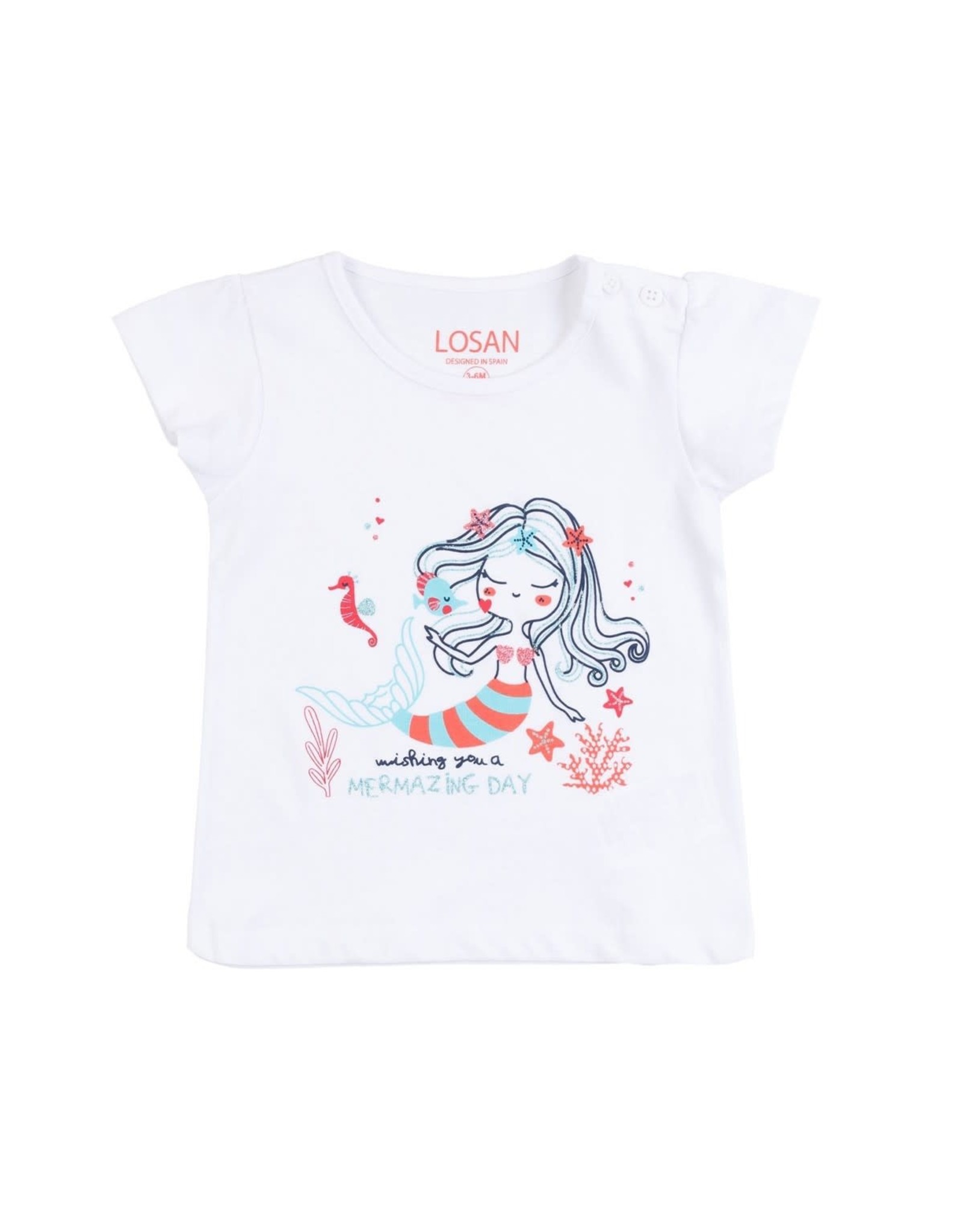 Losan Under the Sea Mermaid White Tank Top