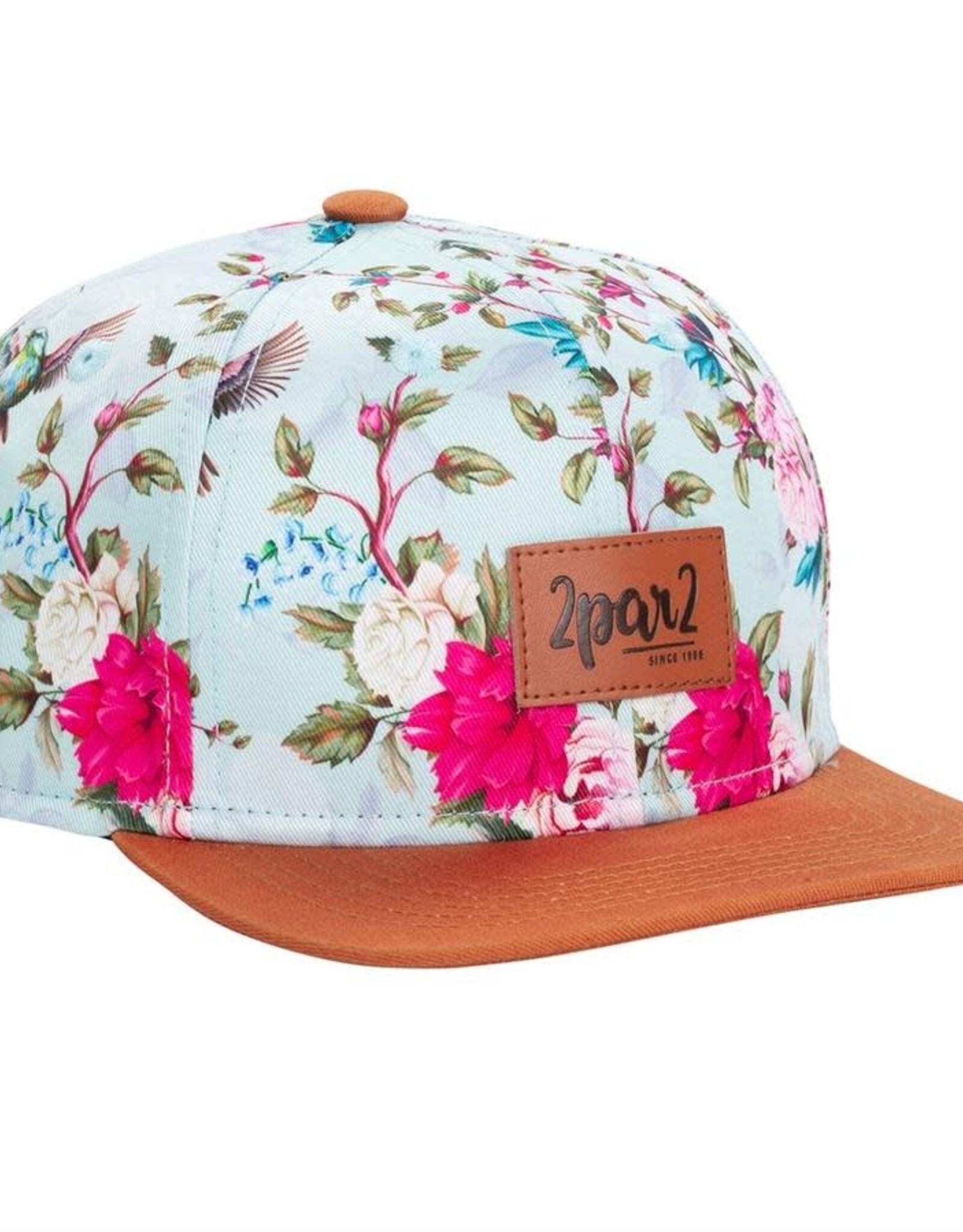Deux Par Deux Printed Cap - Flowers and Bluebirds