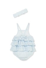 Little Me Blue Striped Sunsuit & Headband