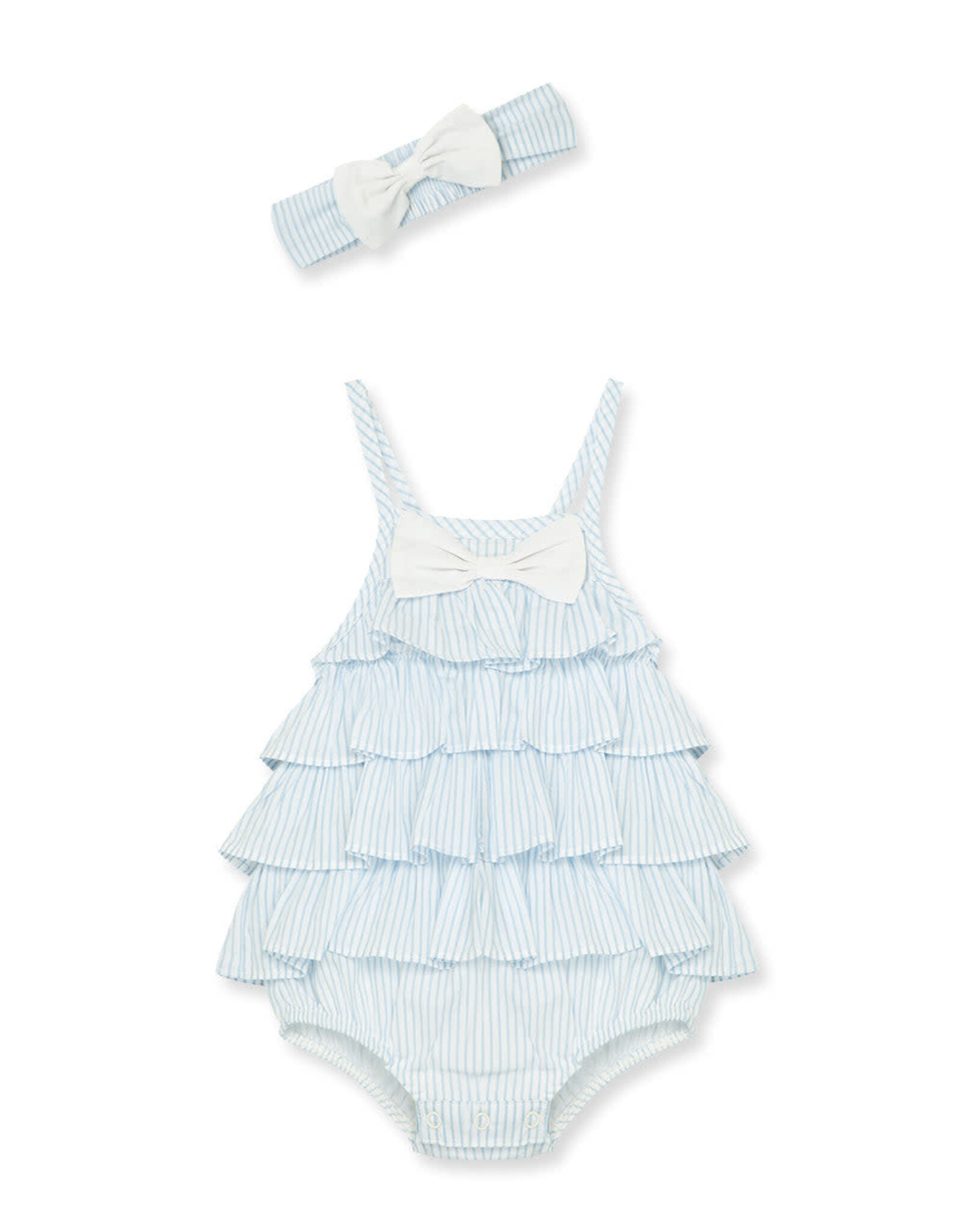 Little Me Blue Striped Sunsuit & Headband