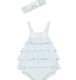 Little Me Blue Striped Sunsuit & Headband