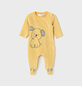 Mayoral Honey Puppy Striped Velour Onesie