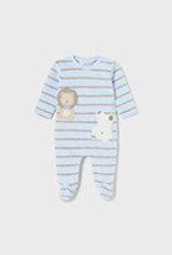 Mayoral Sky Animal Striped Velour Onesie