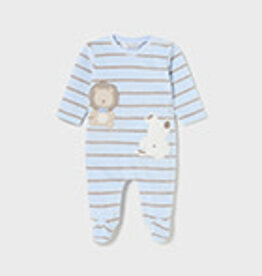 Mayoral Sky Animal Striped Velour Onesie
