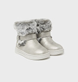 Mayoral Silver Faux Fur Bootie w/Buckle