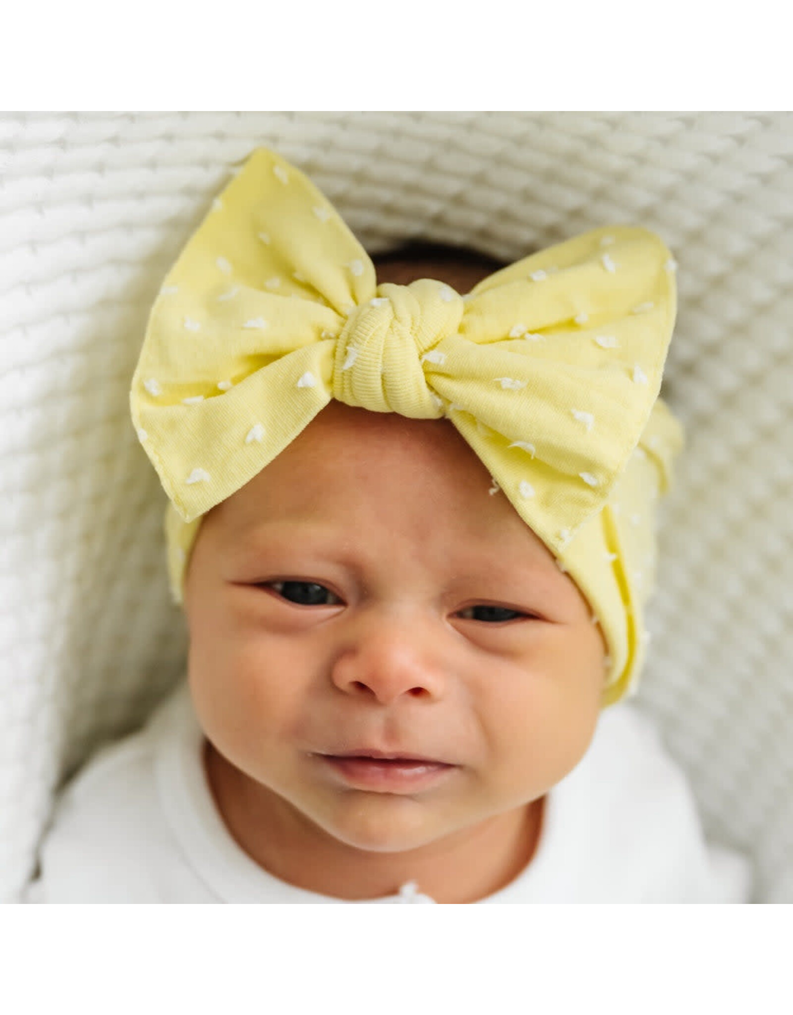 Baby Bling Bows Patterned Shabby Knot Headband: Buttermilk/White Dot