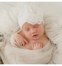 ilybean Nursery Beanie: White Silk Flower