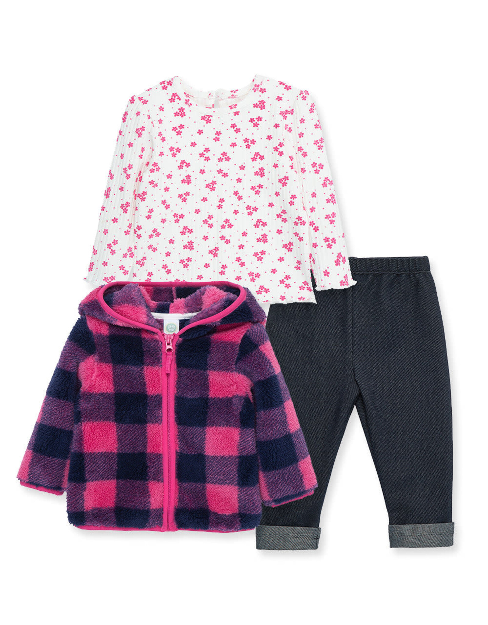 Little Me Lilac Check 3-Piece Sherpa Set