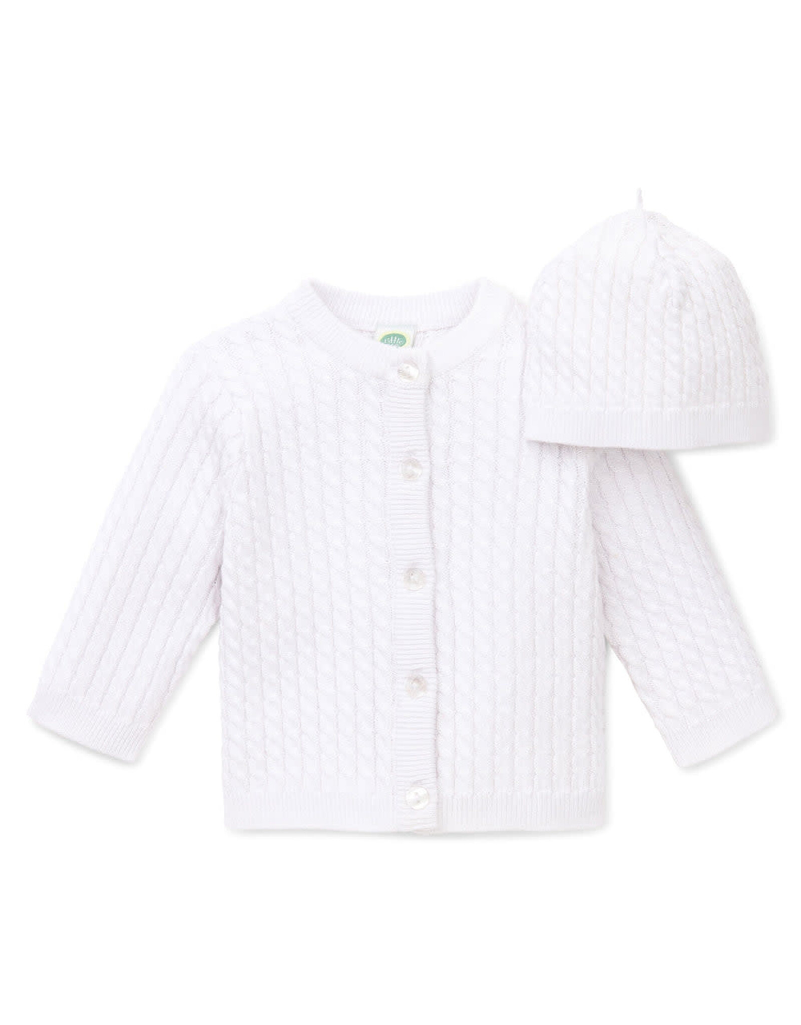 Little Me White Cable Sweater and Hat