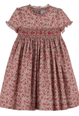 Casero Cranberry Floral Smock Dress