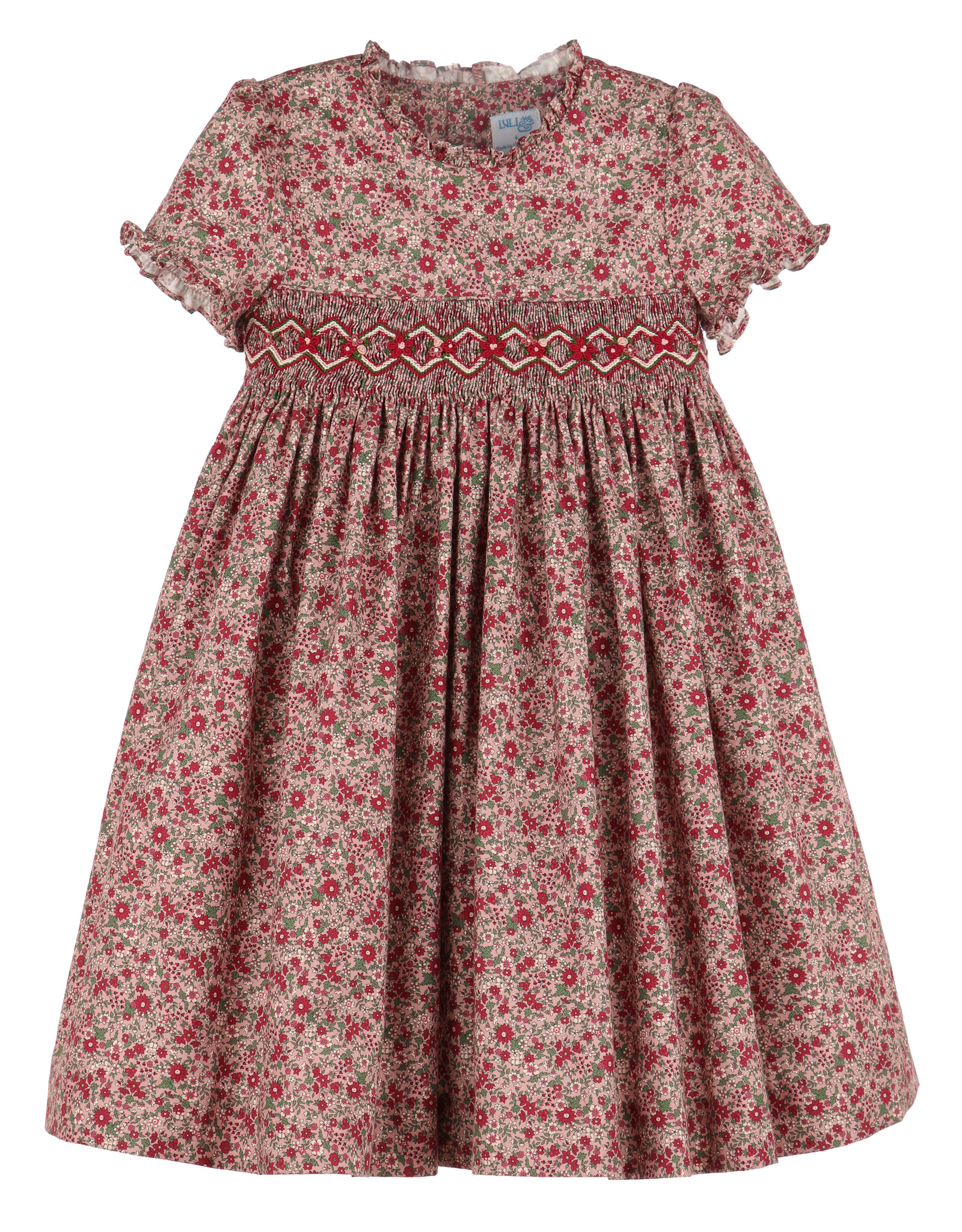 Casero Cranberry Floral Smock Dress
