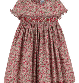 Casero Cranberry Floral Smock Dress