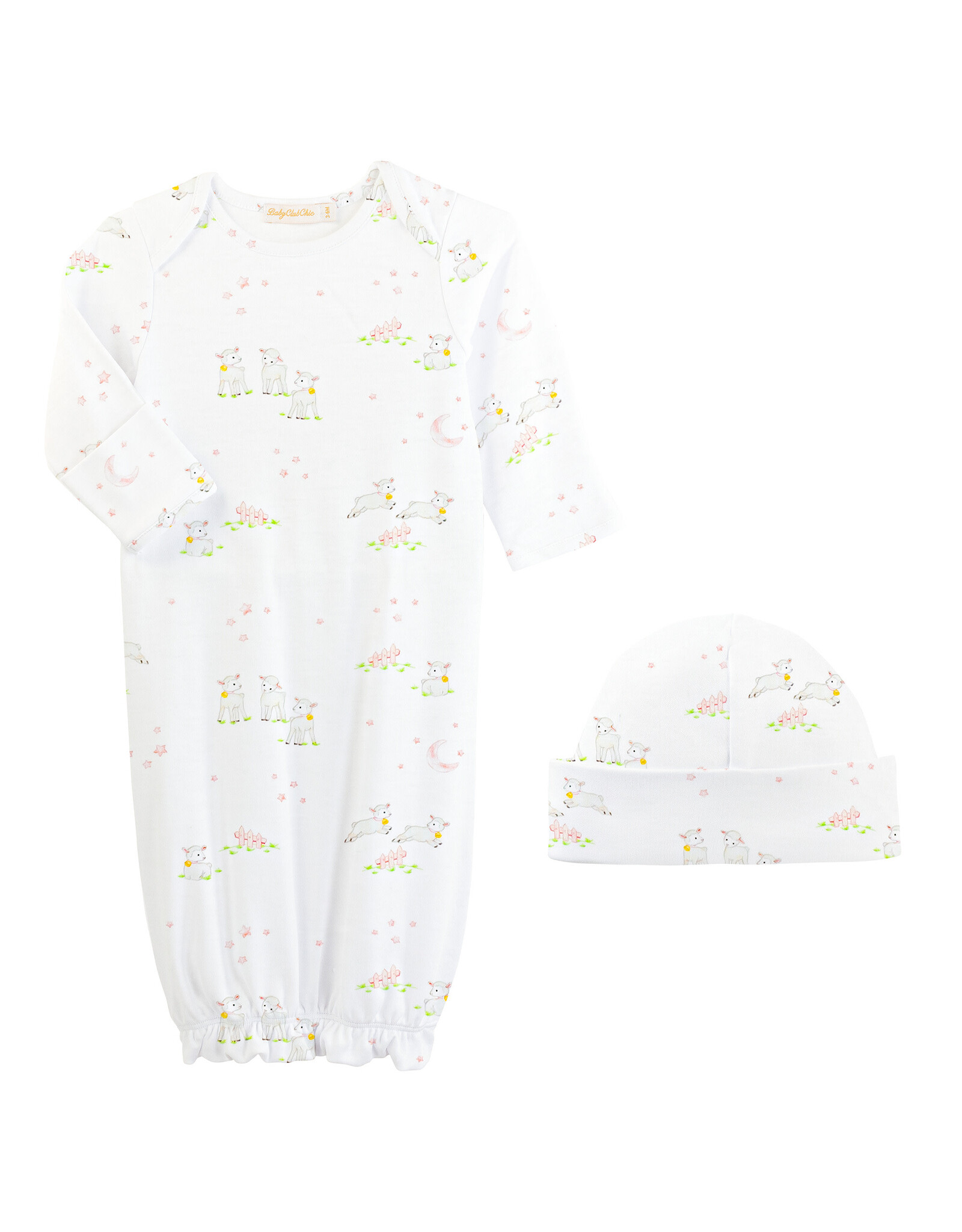 Baby Club Chic Baby Lambs Pink Gown and Hat Set