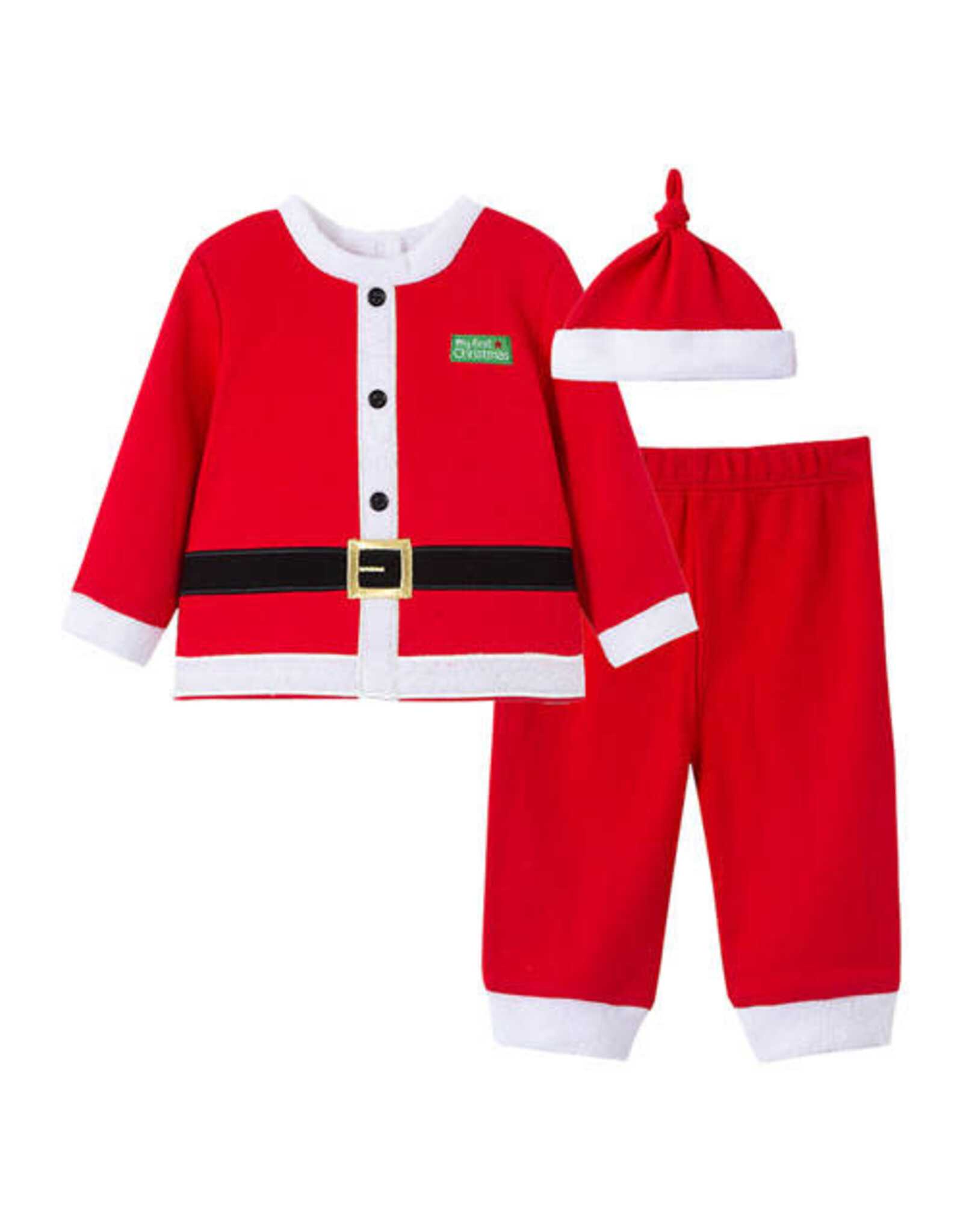 Little Me Holiday Cotton Santa Suit and Hat Set