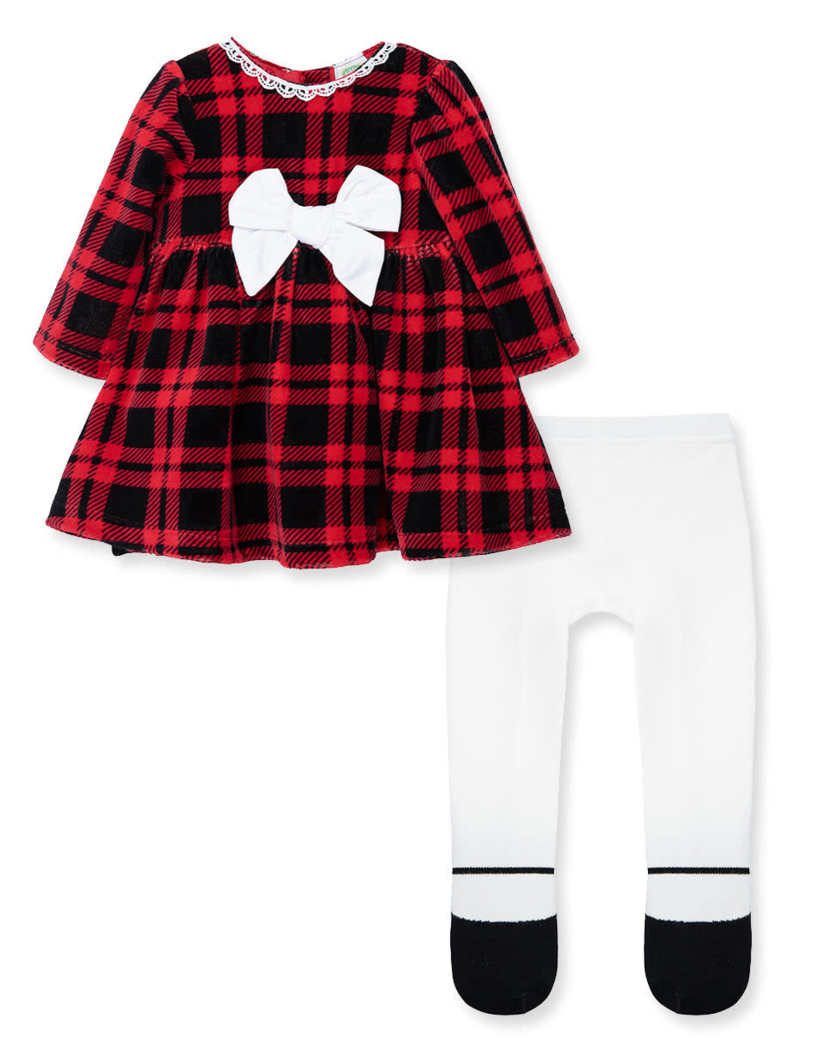 Little Me Joyful Time Plaid Dress Set & Tights