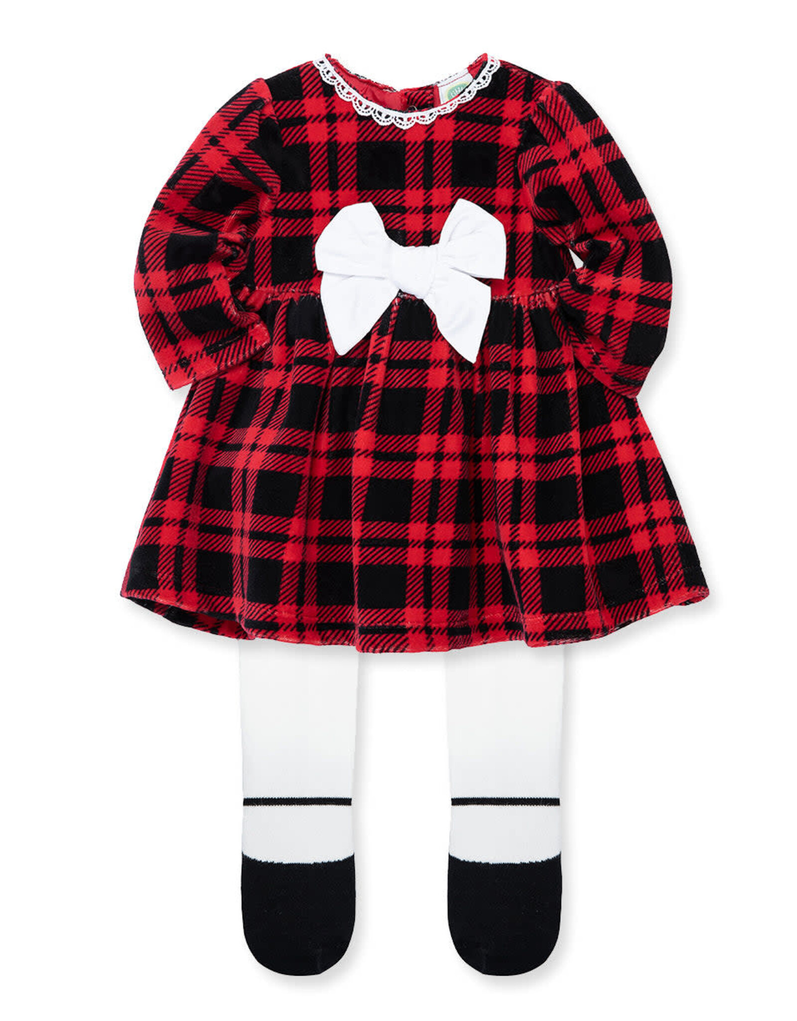 Little Me Joyful Time Plaid Dress Set & Tights