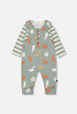 Deux Par Deux Green Stripe Onesie & Fox Overall Set