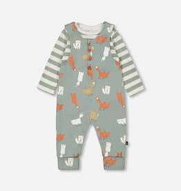 Deux Par Deux Green Stripe Onesie & Fox Overall Set