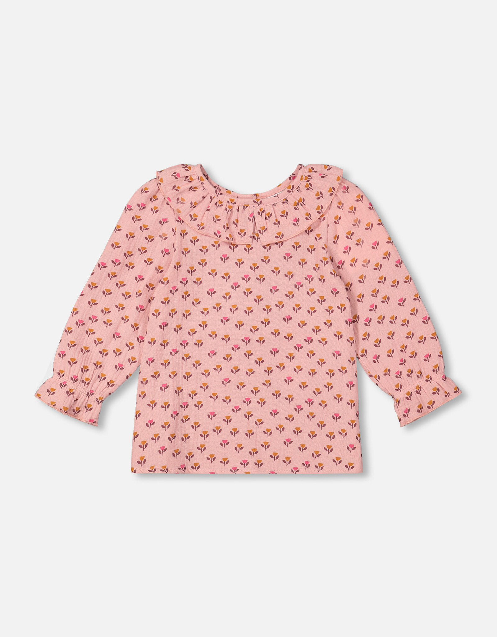 Deux Par Deux Little Pink Flowers Blouse with Ruffle Collar