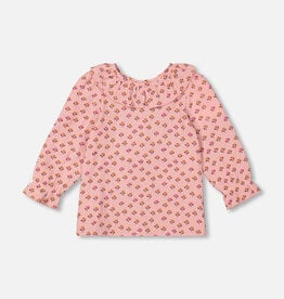 Deux Par Deux Little Pink Flowers Blouse with Ruffle Collar