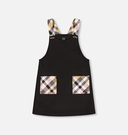 Deux Par Deux Anthracite Milano Overalls with Plaid Pockets