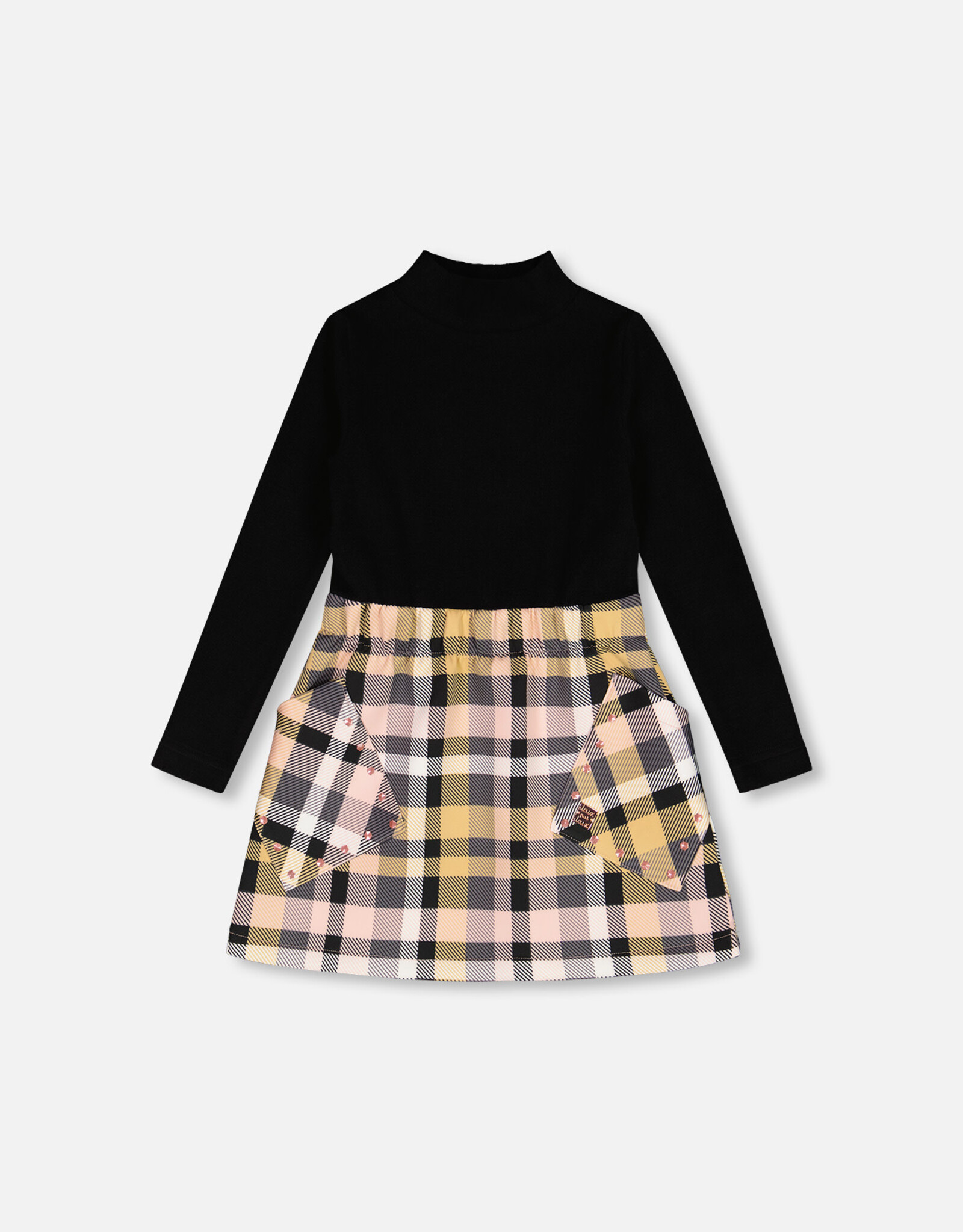 Deux Par Deux Pink Plaid Mock Neck Dress