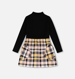 Deux Par Deux Pink Plaid Mock Neck Dress