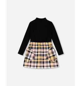 Deux Par Deux Pink Plaid Mock Neck Dress