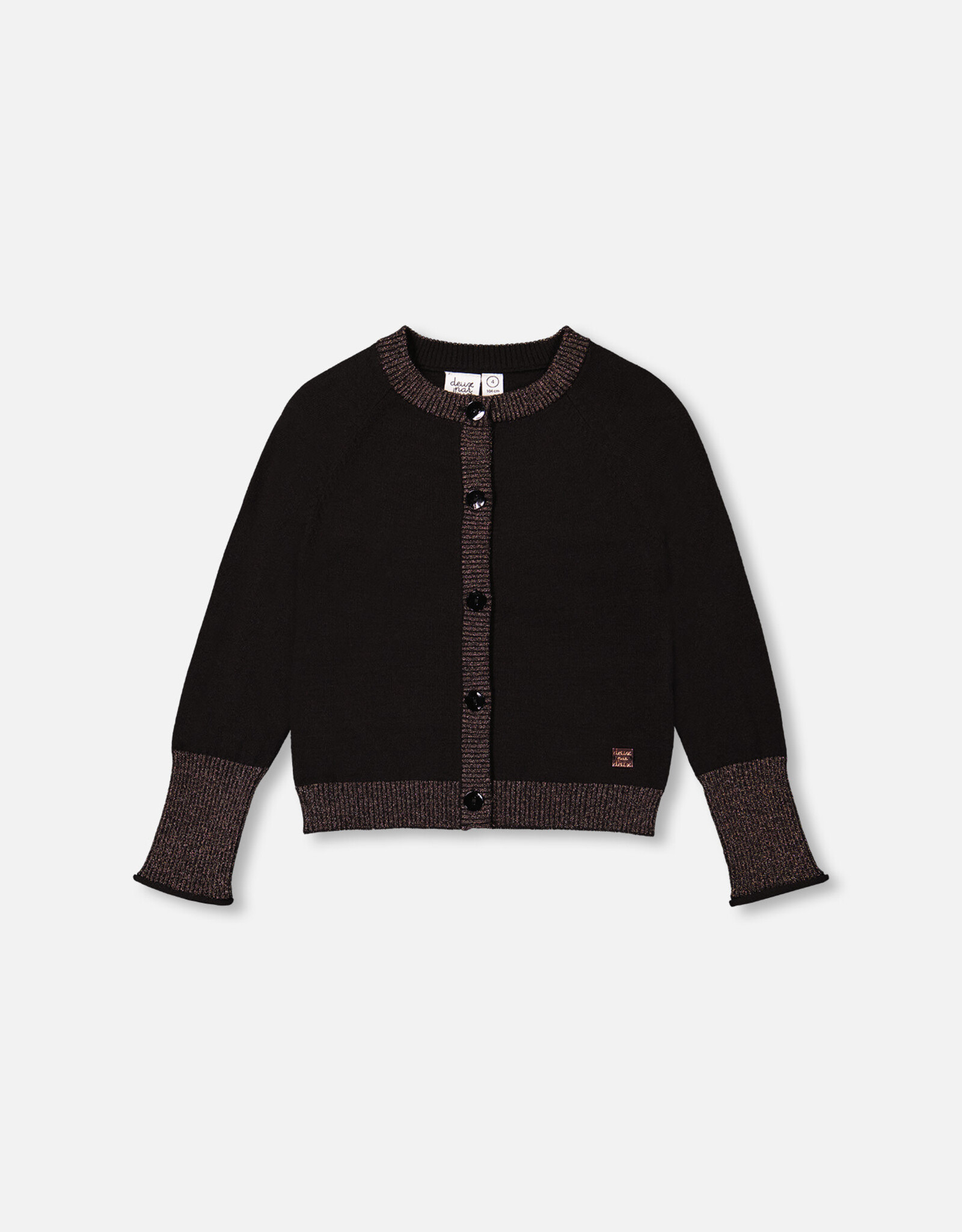 Deux Par Deux Anthracite Knitted Cardigan with Lurex Rib