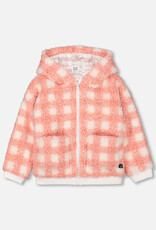 Deux Par Deux Plaid Terra Cotta Plush Full Zip Hooded Jacket With Pockets