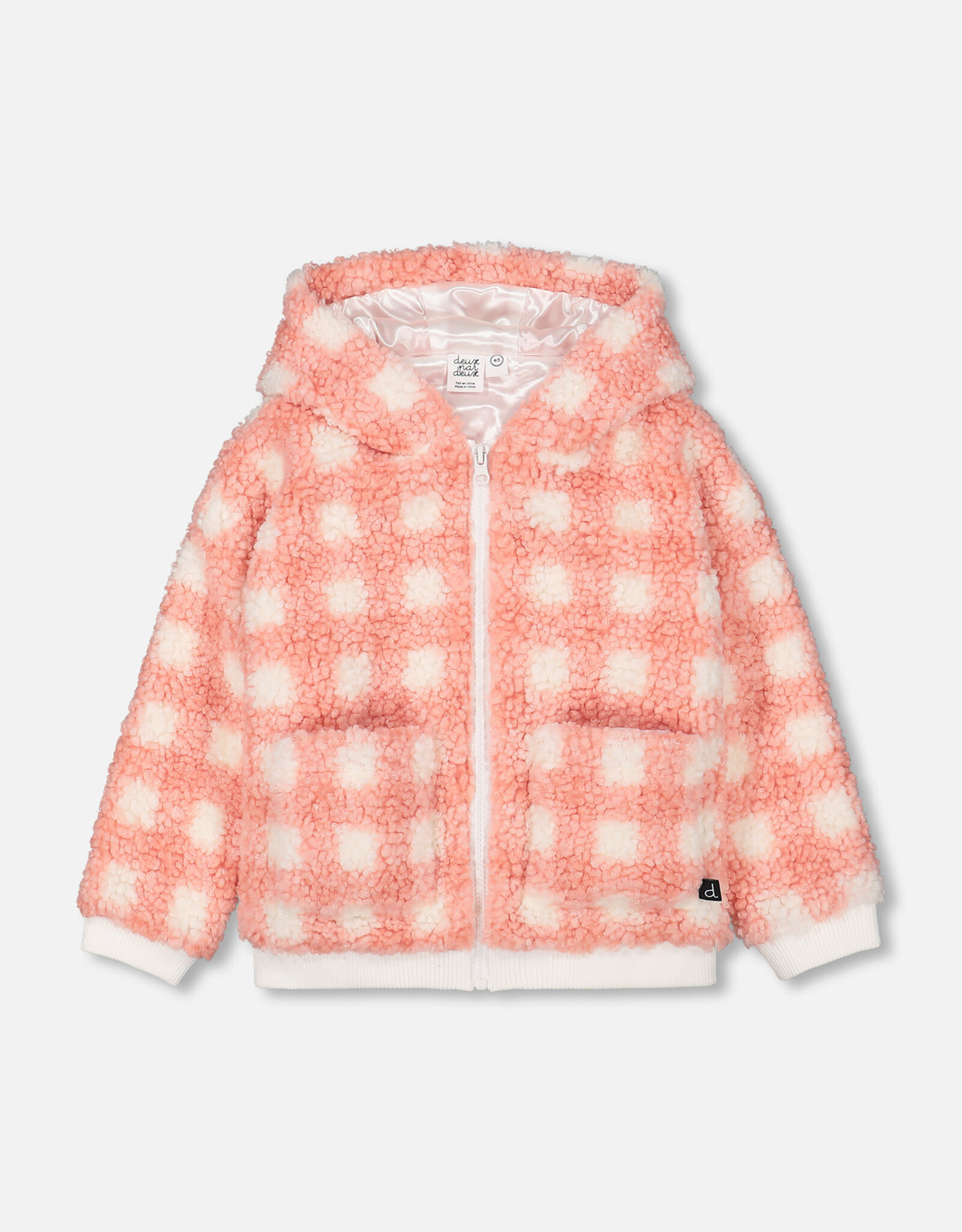 Deux Par Deux Plaid Terra Cotta Plush Full Zip Hooded Jacket With Pockets