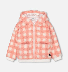 Deux Par Deux Plaid Terra Cotta Plush Full Zip Hooded Jacket With Pockets