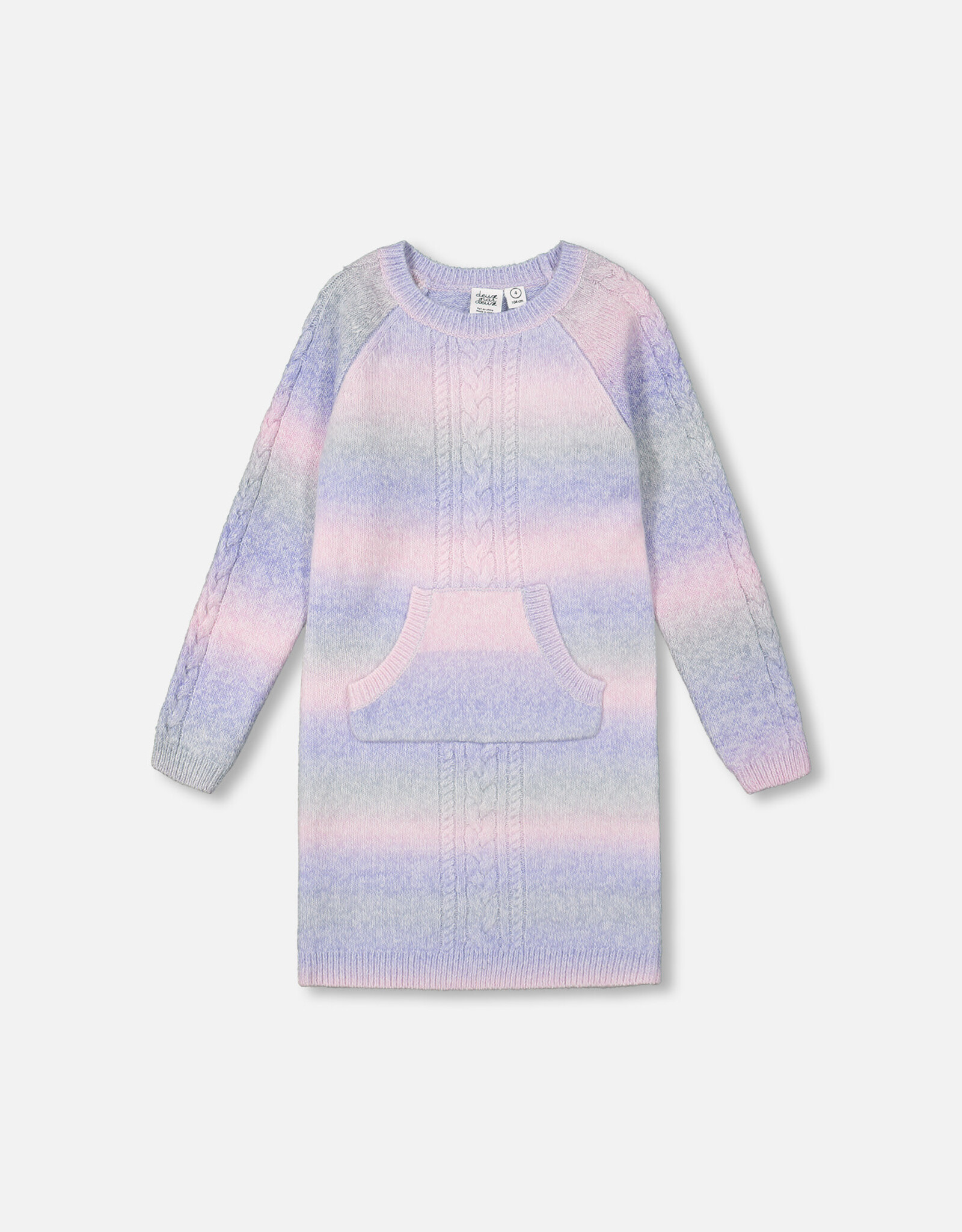 Deux Par Deux Fuschia Pink Color Gradient Sweater Dress with Kangaroo Pocket
