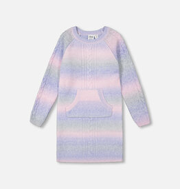 Deux Par Deux Fuschia Pink Color Gradient Sweater Dress with Kangaroo Pocket