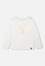 Deux Par Deux Off White Long Sleeve Top With Frills & Print