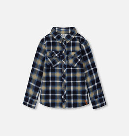 Deux Par Deux Black Iris Light Polar Plaid Shirt