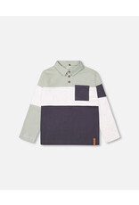 Deux Par Deux Iceberg Green Color Block Polo