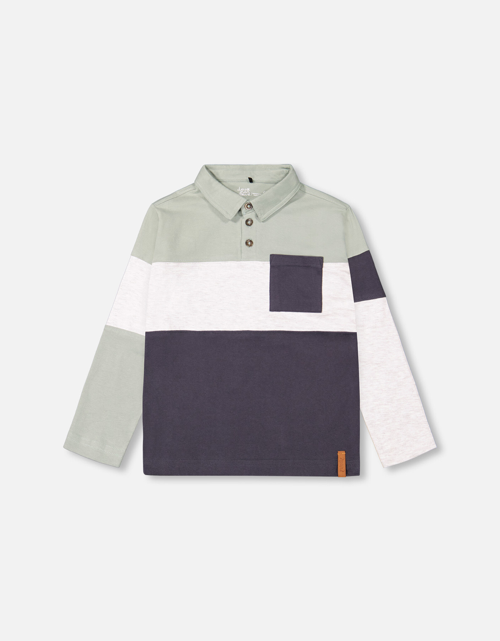 Deux Par Deux Iceberg Green Color Block Polo