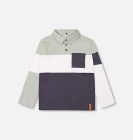 Deux Par Deux Iceberg Green Color Block Polo