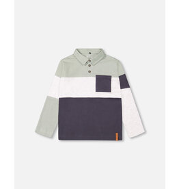 Deux Par Deux Iceberg Green Color Block Polo