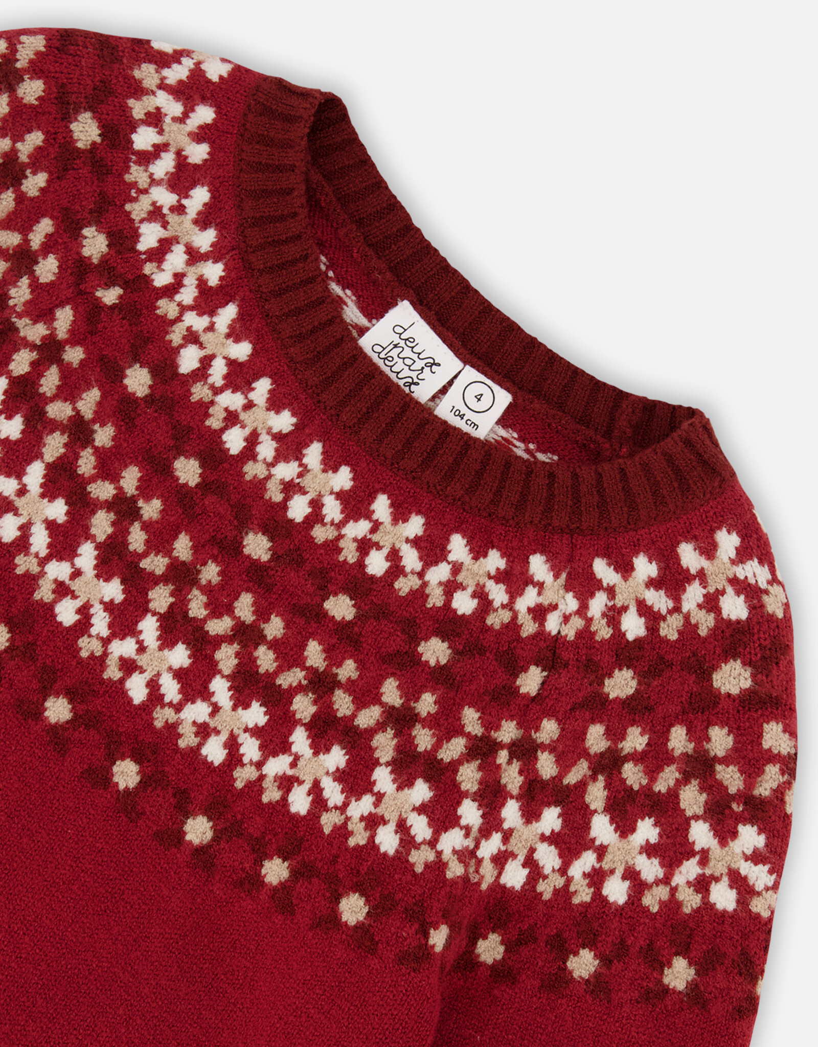 Deux Par Deux Rumba Red Intarsia Sweater with Puff Sleeves