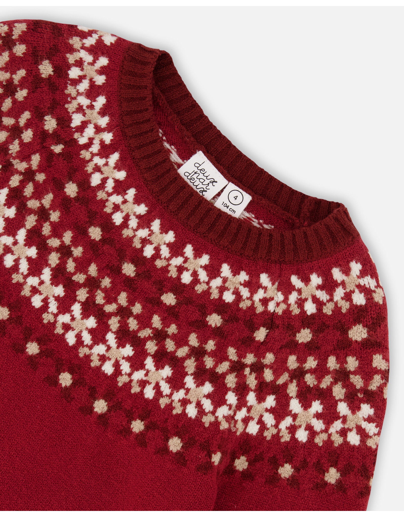 Deux Par Deux Rumba Red Intarsia Sweater with Puff Sleeves