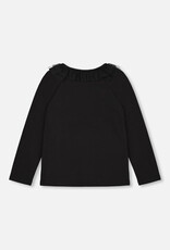 Deux Par Deux Anthracite Long Sleeve Top With Frills & Print