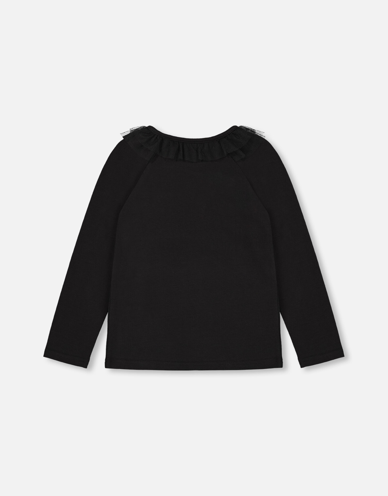 Deux Par Deux Anthracite Long Sleeve Top With Frills & Print