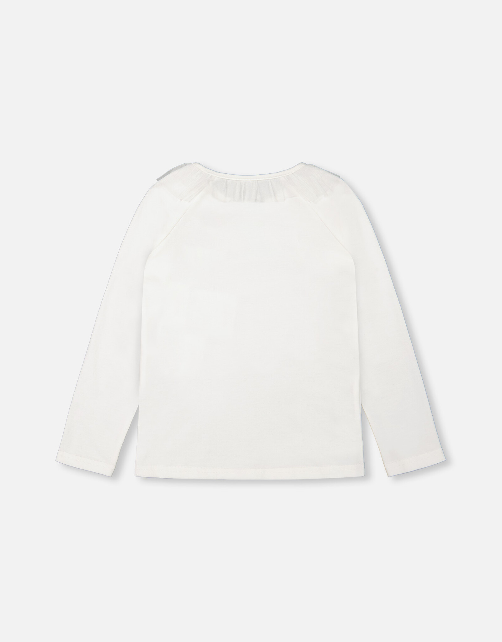 Deux Par Deux Off White Long Sleeve Top With Frills & Print