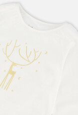 Deux Par Deux Off White Long Sleeve Top With Frills & Print